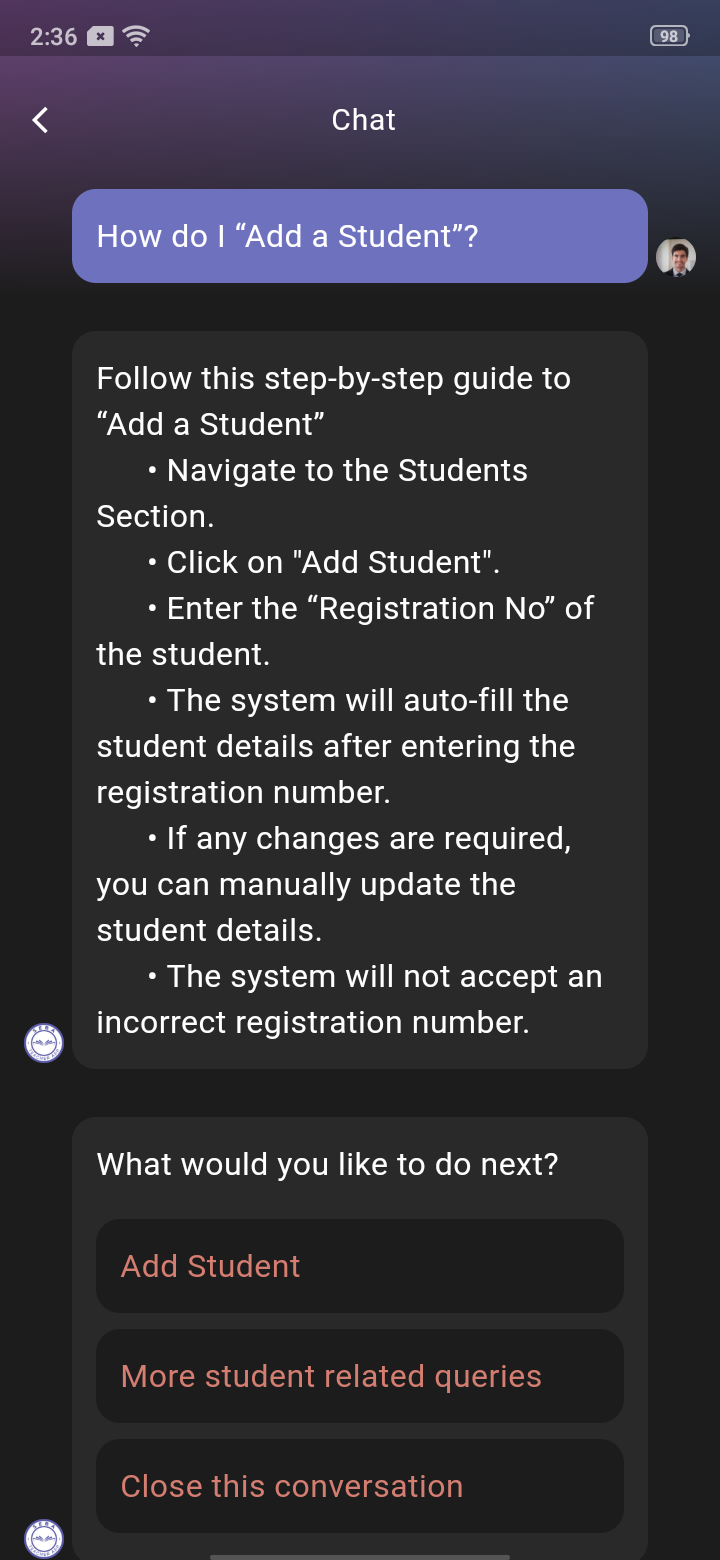 SEBA Teacher App - Chatbot - 2
