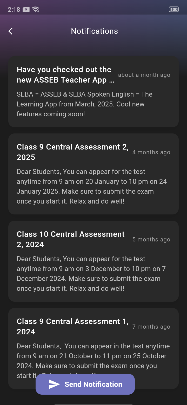 SEBA Teacher App - Notifications - 0