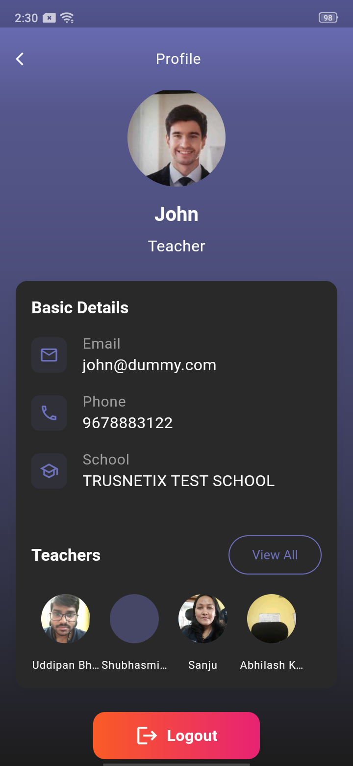 SEBA Teacher App - Settings - 1