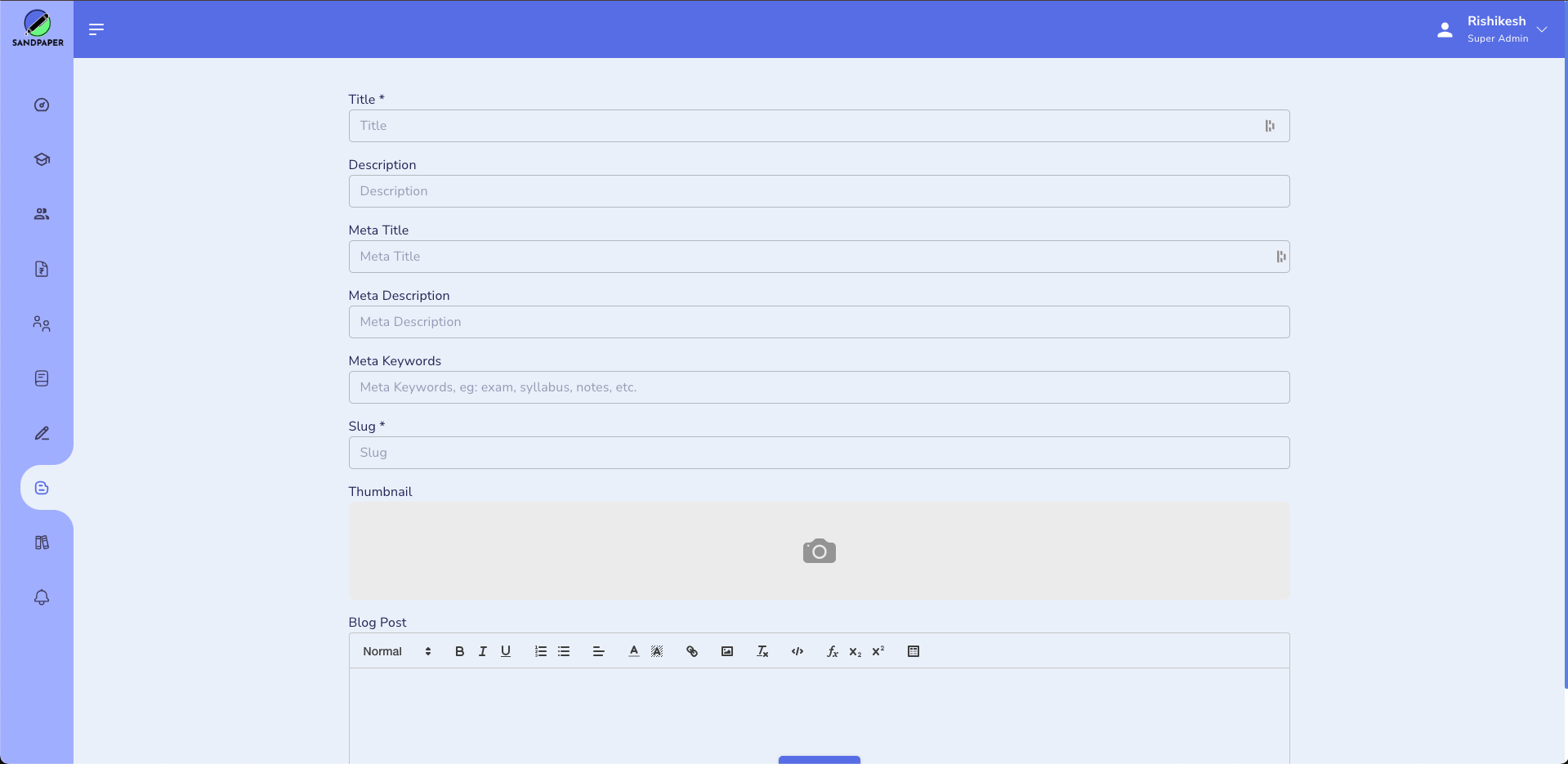 Sandpaper Academy - Admin Panel (Blog Post Management) - 1