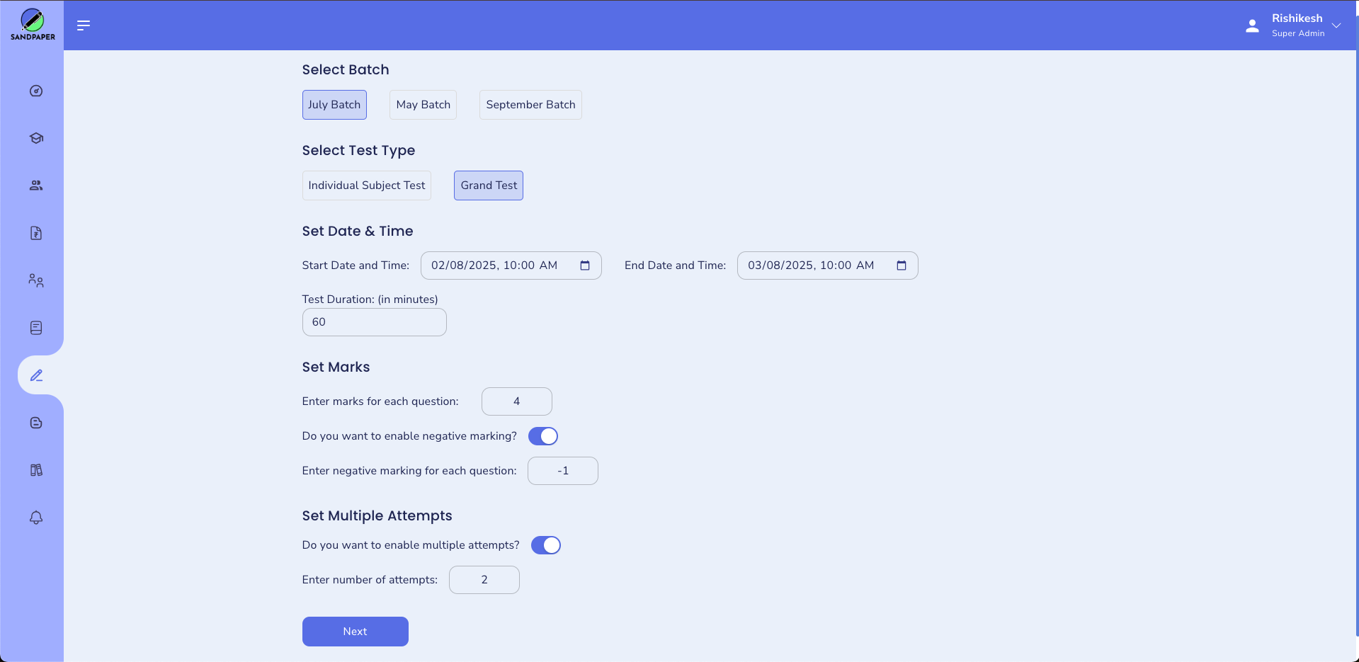 Sandpaper Academy - Admin Panel (Test Management) - 1