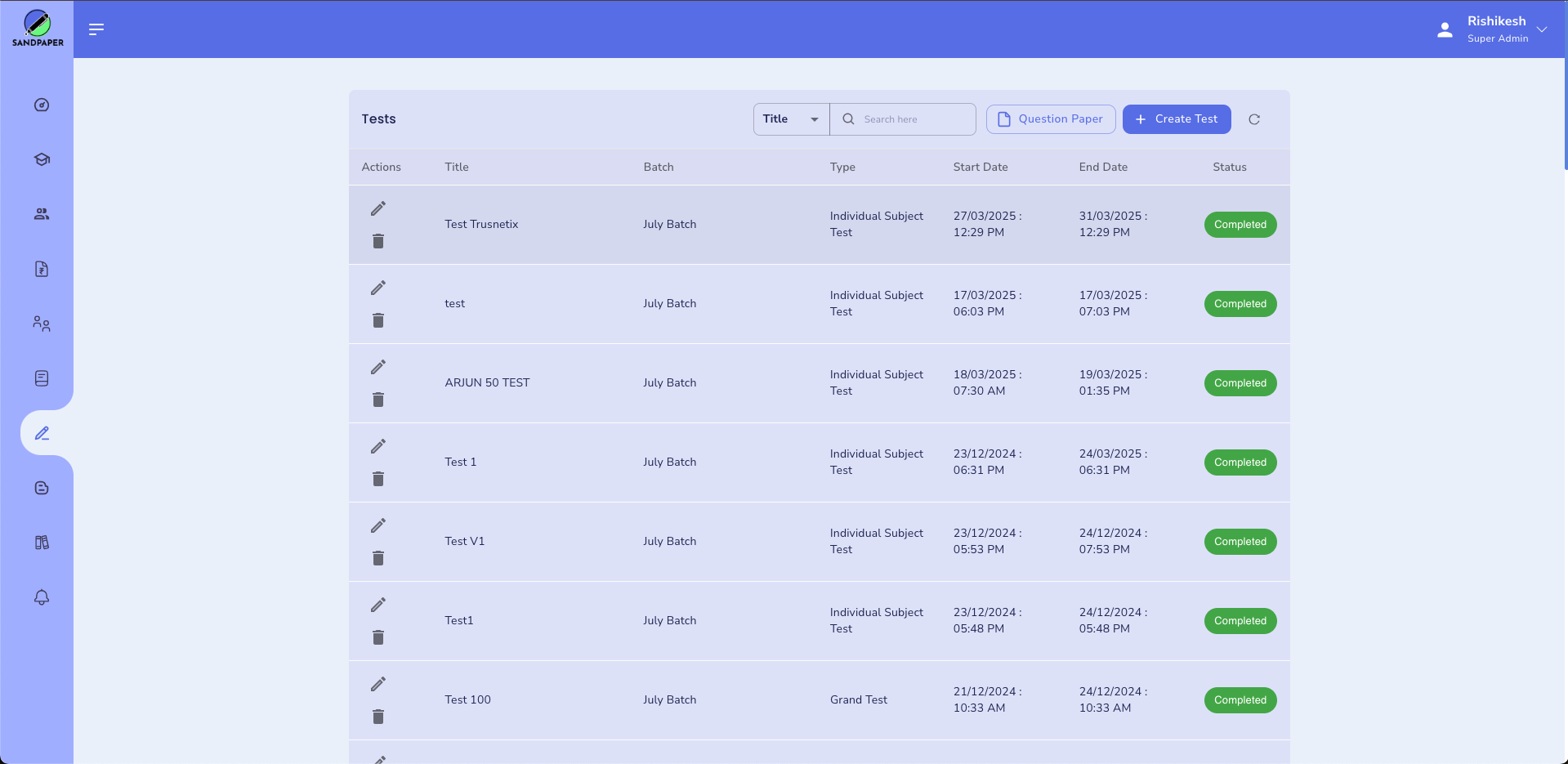 Sandpaper Academy - Admin Panel (Test Management) - 0